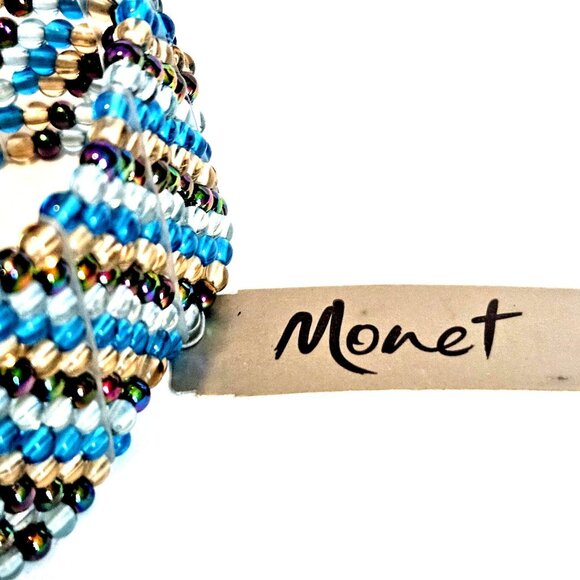 Blue Layered Beaded Stretch Bracelet New - Picture 2 of 3